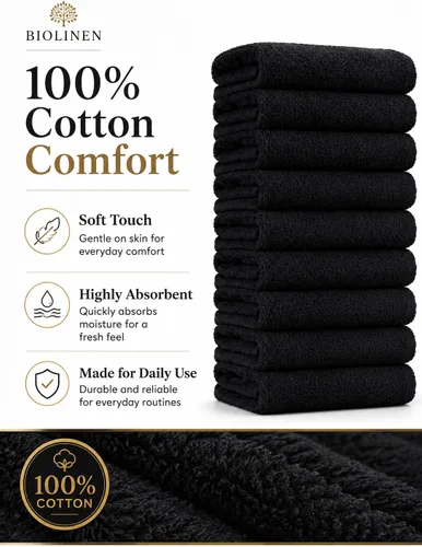 Miniatura 3 de BIOLINEN Juego de 24 toallas de algodón para salón de belleza, 15 x 25 pulgadas, ultra suaves, 100% algodón, toalla de mano, color blanco y negro