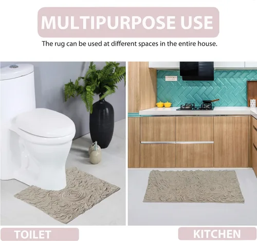 Miniatura 5 de Home Weavers Bell Flower Collection - Tapetes de baño copetudos 100 % algodón, extrasuaves y absorbentes, antideslizantes, lavables a máquina, lino