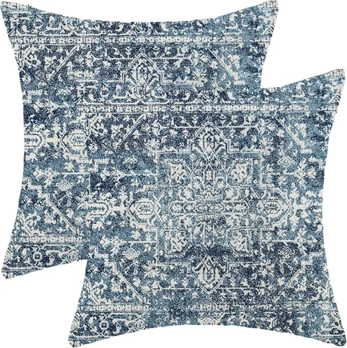 Miniatura 30 de Juego de 2 fundas de almohada bohemias de 20 x 20 pulgadas, fundas de cojín con patrón de alfombra, color amarillo mostaza y azul, diseño étnico