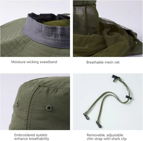 Miniatura 6 de BASSDASH Sombrero de mosquito UPF 50+ con red oculta para la cabeza y solapa para el cuello, para hombres y mujeres, pesca al aire libre