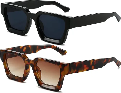 Miniatura 45 de AIEYEZO Gafas de sol cuadradas para mujeres y hombres, gafas de sol cuadradas con montura gruesa, estilo de diseñador simple
