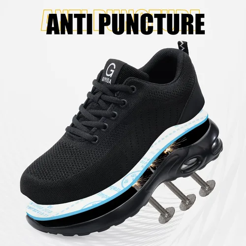 Miniatura 3 de GLANOUDUN Zapatos de punta de acero para hombre, ligeros, con amortiguación de aire, zapatos de trabajo de seguridad indestructibles, zapatos