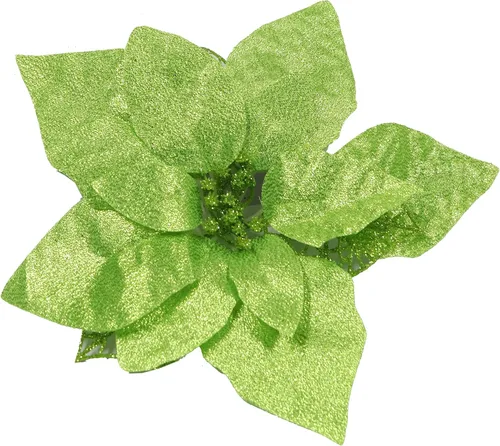 Miniatura 25 de YYCRAFT 12 flores artificiales de seda brillante con purpurina para decoración de árbol de Navidad (plata, 8 pulgadas)