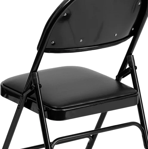 Miniatura 9 de Flash Furniture HERCULES Series Ultra Premium Triple Braced Black Vinyl Metal Silla plegable con asa fácil de transportar Marco negro de vinilo.