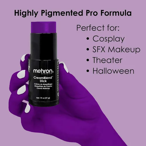 Miniatura 3 de Mehron Makeup CreamBlend Stick Pintura para la cara, pintura corporal y maquillaje de base en crema Perfecto para Halloween 0.75 oz (MORADO)