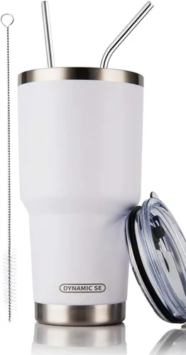 Miniatura 23 de D·S Vaso de 30 onzas con purpurina verde de Navidad con gradiente de acero inoxidable de doble pared aislada al vacío con popote y tapa, cepillo
