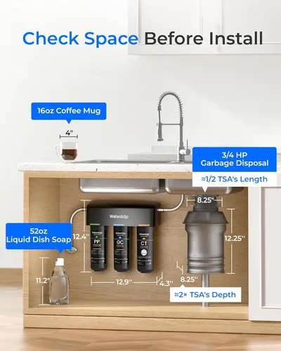 Miniatura 5 de Waterdrop TSA filtro de agua de 3 etapas debajo del fregadero, conexión directa al grifo del hogar, elemento certificado NSF/ANSI 42, EE.UU. Tech