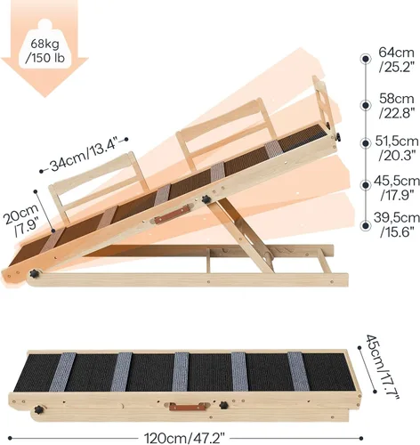 Miniatura 3 de HOOBRO Rampa para perros para cama, rampa plegable para mascotas de 47.2 pulgadas de largo con alfombrilla antideslizante y rieles laterales, rampa