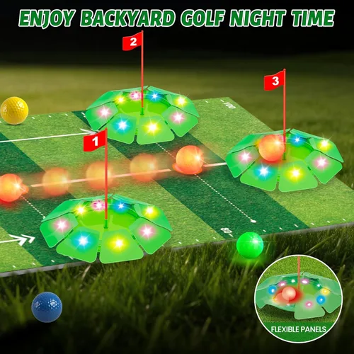 Miniatura 4 de VATOS Kids Golf Toy Set - Light Up Golf Game with 6.5ft Putting Mat, Golf Putter, 3 Holes, 4 Balls (2 Glow Balls), Indoor Outdoor Yard Family Glofer