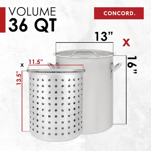 Miniatura 4 de CONCORD - Olla de acero inoxidable de 36 cuartos de galón con cesta. Hervidor pesado. Utensilios de cocina para hervir (36)