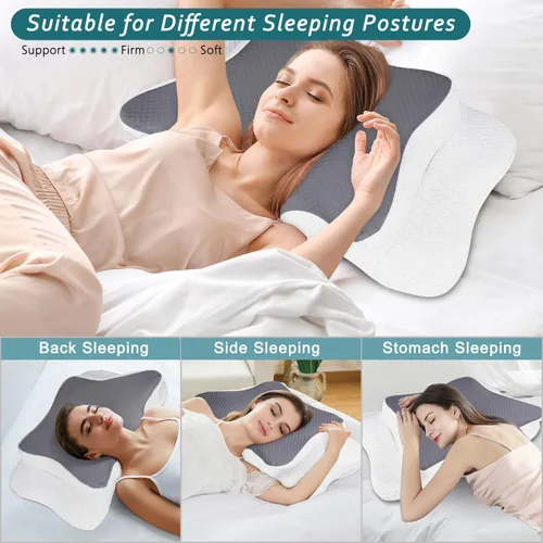 Miniatura 4 de CHxxy Almohada cervical para el cuello para aliviar el dolor de dormir, almohadas de espuma viscoelástica, almohadas ergonómicas para dormir de Gris
