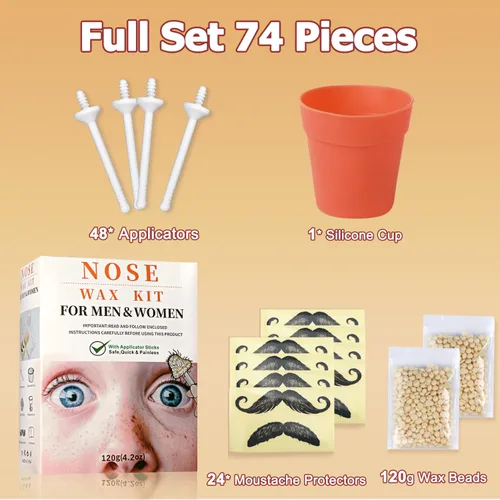 Miniatura 2 de Kit de depilación nasal de larga duración de 4.23 oz con 48 aplicadores, protector de bigote sin dolor y fácil, removedor de vello de nariz