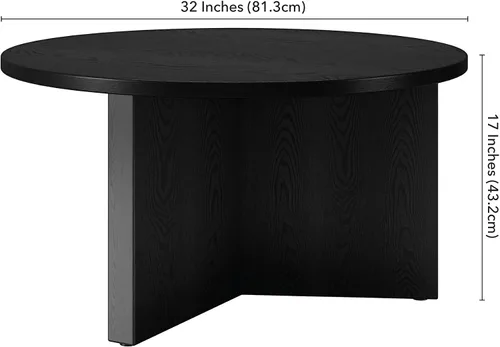 Miniatura 3 de Henn&Hart Mesa de centro redonda de madera con pedestal de 32 pulgadas para sala de estar, sala familiar, oficina o apartamento, grano negro Negro