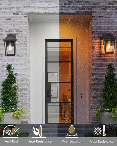 Miniatura 3 de Lámpara de pared para exteriores, linterna de pared exterior HWH, luces de porche al aire libre con pantalla de vidrio sembrado para puerta, garaje