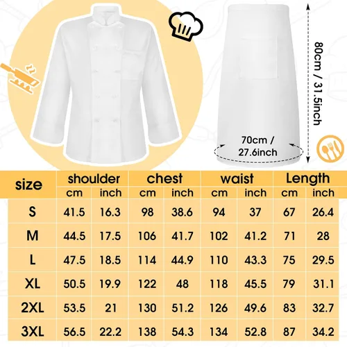 Miniatura 3 de Hillban Halloween 3 Pcs Chef Unisex Costume Chef Tall Hat Coat Bistro Apron Set Chef Jacket Chef Coat Chef Apron for Man
