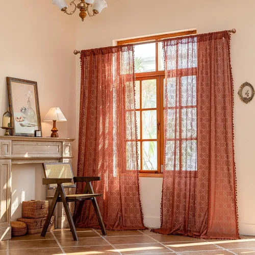 Miniatura 48 de YJ YANJUN - Cortinas de café boho, 24 pulgadas de largo, 2 paneles, cada una de 59" de ancho x 24" de largo, beige, con crochet, cortinas de cocina