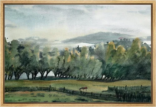 Miniatura 37 de wall26 Lienzo enmarcado de arte de pared, acuarela en tonos pastel, pino, árbol, bosque, lago, naturaleza, ilustraciones de área silvestre, arte
