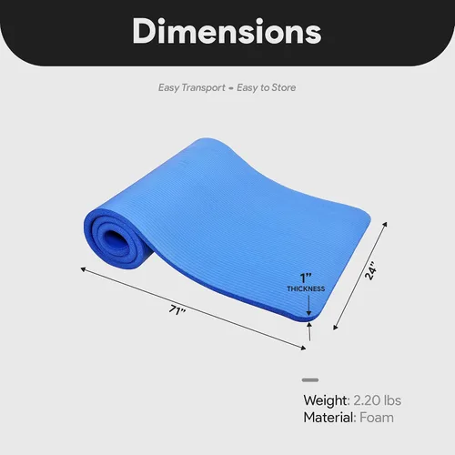 Miniatura 4 de BalanceFrom Yoga Mat, 1-Inch Extra Thick High Density Exercise Mat, Anti-Tear Exercise Yoga Mat with Carrying Strap, Suitable for Various Yoga Azul