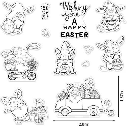Miniatura 2 de Huevos de Pascua, gnomos, sellos y troqueles para hacer tarjetas, sellos transparentes de Pascua y troqueles de corte, sellos de palabras, gnomos