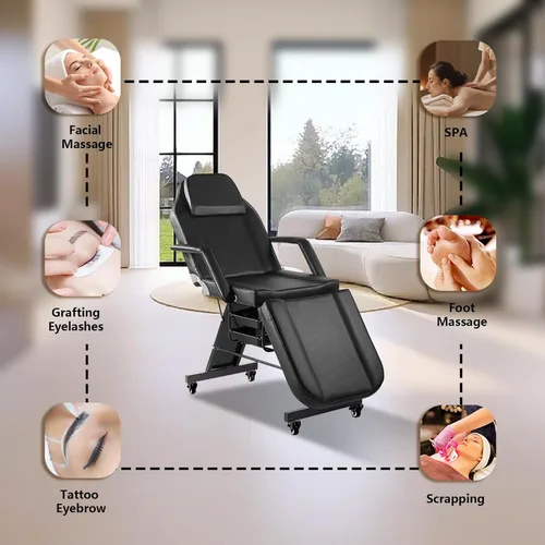 Miniatura 6 de Silla de tatuaje para cliente, silla facial con ruedas, cama de tatuaje ajustable de 73 pulgadas para mesa de masaje de artista, con taburete, cama