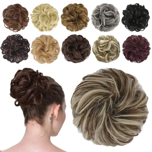 Miniatura 48 de FESHFEN Pieza de Cabello de Moño Desordenado - Extensiones Elásticas Onduladas Rizadas de Moño Scrunchies Sintético Chignon Postizos para Mujeres