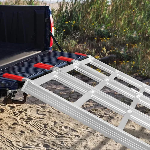 Miniatura 5 de Rampas de carga de aluminio para motos de nieve de 69 pulgadas de largo x 50 pulgadas de ancho, rampa de carga para motos de nieve de capacidad