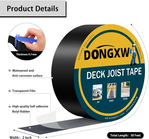 Miniatura 3 de Dongxw Cinta de viguetas para cubiertas, 2 pulgadas x 50 pies, impermeable, cinta adhesiva de butilo para viguetas y vigas de madera, paquete de 6