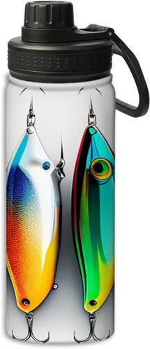 Miniatura 23 de Hermosa botella de agua de acero inoxidable de 18 onzas con patrón circular de mandala dorada, botella de agua deportiva de doble pared aislada al