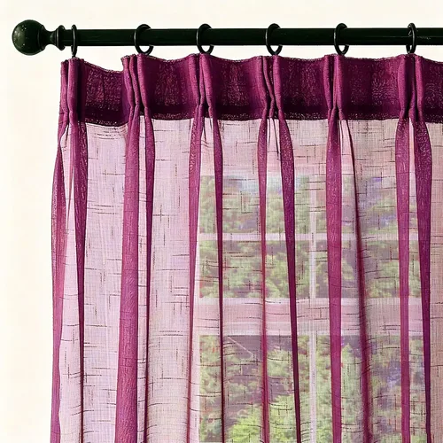 Miniatura 40 de Cortinas plisadas negras traslúcidas de 84 pulgadas de largo, 2 paneles para dormitorio, lino texturizado, ganchos transparentes para pista