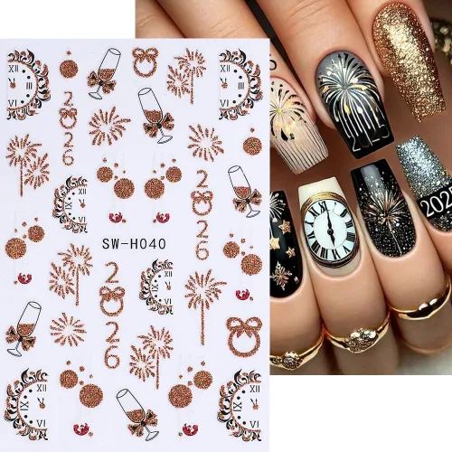 Miniatura 2 de Calcomanías de uñas de Navidad, calcomanías de uñas de invierno 3D, autoadhesivas, coloridas, cadena de luces, árbol de Navidad, reno, diseño