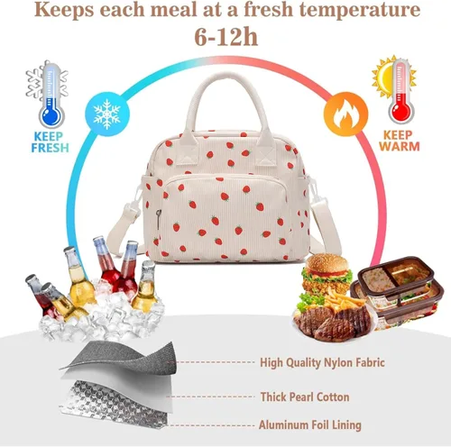 Miniatura 3 de Lunch Bag for Women Girls, Cute Insulated Reusable Lunch Box Leakproof Lunch Boxes Portable Lunch Tote Bag Cooler Bag Fresa