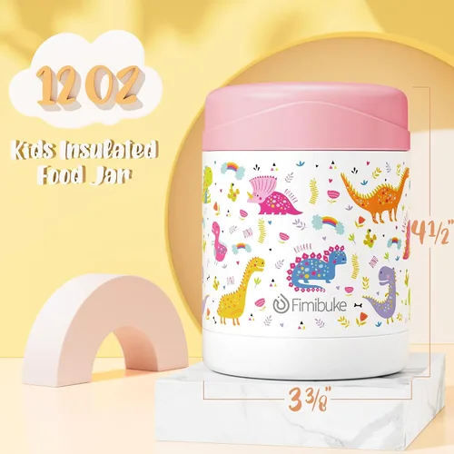 Miniatura 2 de Fimibuke Tarro de Comida Aislado para Niños, Paquete de 2 de 12 OZ Libre de BPA Tarro de Almuerzo de Acero Inoxidable al Vacío para Comida Caliente