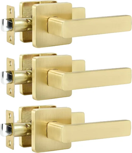 Karlstone Paquete de 3 manijas de puerta doradas, manijas de puerta de paso resistentes, manijas de puerta de pasillo, armario, accesorios modernos
