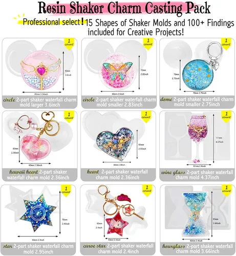 Miniatura 2 de Funshowcase Paquete de moldes de silicona para coctelera de resina, suministros de joyería, 132 kits