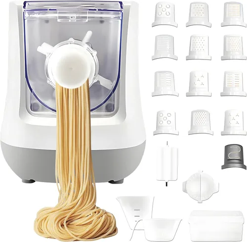 Máquina eléctrica para hacer pasta, máquina automática para hacer fideos con 13 tipos de moldes de fideos, para espaguetis caseros, fettucina,