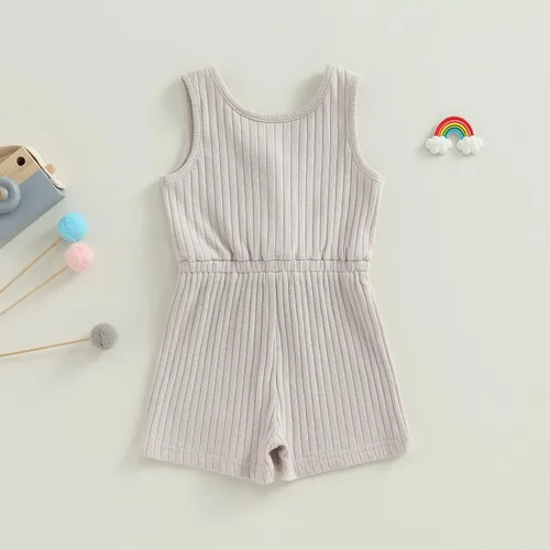 Miniatura 52 de Traje de verano para niña pequeña, de manga corta, acanalado, overol liso, pantalones cortos, ropa para recién nacidos