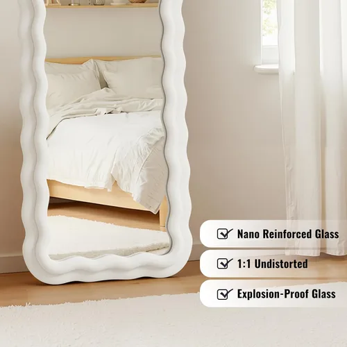Miniatura 3 de Anpark Espejo de longitud completa de 63 x 24 pulgadas, rectangular, ondulado, de cuerpo completo, para montar en la pared, con soporte, marco