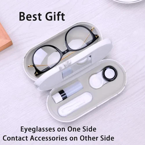 Miniatura 4 de Muf - Estuche portátil 2 en 1 para lentes y lentes de contacto, diseño de doble uso, a prueba de fugas, pinzas y botella con solución incluidas