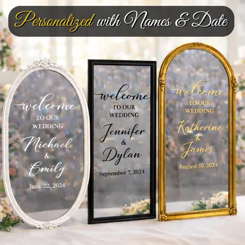 Miniatura 6 de Calcomanía con texto en inglés "Welcome to Our Wedding Mirror" – Soon to Be Mr & Mrs - Calcomanía de espejo personalizable – Just Married