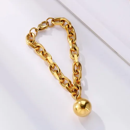 Miniatura 5 de Elefezar Pulsera de cadena gruesa de acero inoxidable con dijes de bola para mujer, accesorios de joyería