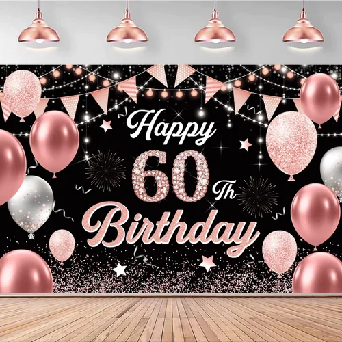 Miniatura 11 de Cartel de cumpleaños número 60, negro y dorado, 71 x 45 pulgadas, decoración de feliz cumpleaños 60 Oro negro 60