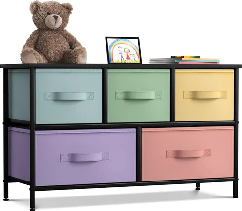 Cómoda Sorbus con 5 cajones, cajonera para niños, adolescentes, dormitorio, cuarto del bebé, sala de juegos, ropa, juguetes, marco de acero, parte