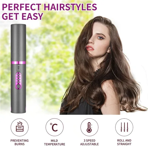Miniatura 2 de OBEST Rizador de pelo inalámbrico 2 en 1, plancha plana inalámbrica de calentamiento rápido, alisador portátil para alisar y rizar el cabello, 5000