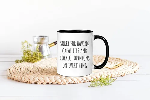 Miniatura 4 de wonwhew Taza divertida, siento tener grandes tetas y opiniones correctas sobre todo, para colega, amigo, taza de oficina, taza de café de cerámica