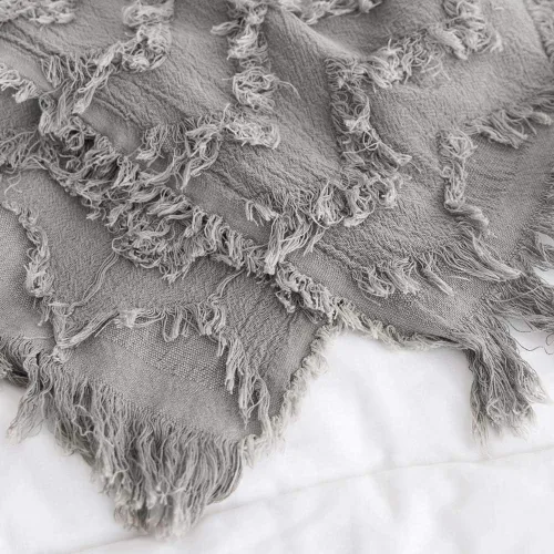 Miniatura 6 de Simple&Opulence Manta 100% algodón para cama, sofá, manta tejida en zigzag tejida bohemia con borlas, suave, ligera, transpirable, acogedora, Gris