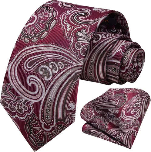 Miniatura 2 de HISDERN Corbatas para hombre, corbata de cachemira y bolsillo cuadrado tejido clásico floral para hombre, corbata de fiesta de boda
