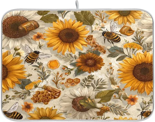 Miniatura 41 de Tapete de secado de platos de primavera naranja con flor de amapola para encimera de cocina, tapete escurridor absorbente de microfibra, tapete