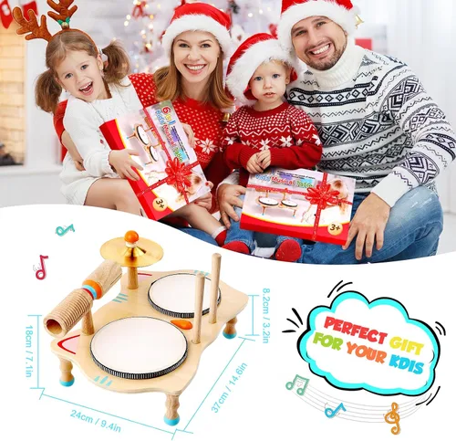Miniatura 6 de WINGYZ Juego de batería para niños, instrumentos musicales de madera 6 en 1 para niños pequeños de 1 a 3 años, juego de música Montessori para bebés