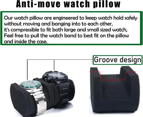 Miniatura 3 de AUKURA Estuche de viaje para reloj duro caja de almacenamiento y organizador de 5 ranuras para hombres y mujeres con almohada de reloj antimovimiento