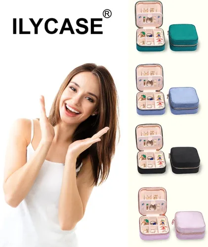 Miniatura 5 de ilycase Joyero de terciopelo, organizador de joyas de viaje, organizador de aretes con espejo, estuche de viaje para joyas, joyero de viaje (negro)